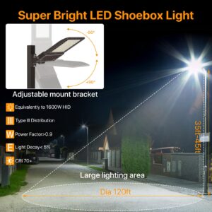 DEMILARE 400W LED Parking Lot Light, 60000LM LED Shoebox Light with 5000K Daylight IP65 100-277V, 150LM/W Dusk to Dawn LED Outdoor Light for Stadium, Roadway