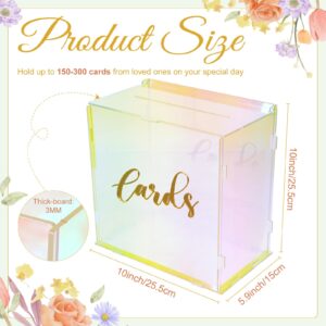 OurWarm Iridescent Acrylic Wedding Card Box with String Light, DIY Gift Card Box for Wedding Reception, Wedding Envelope Money Card Box Holder for Party Graduation Baby Shower Birthday Decorations