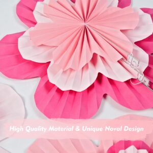 SUNBEAUTY Paper Decoration, Set of 9 - Hot Pink Flower Hanging Ornaments, Party Fans & Floral Backdrop for Weddings, Baby Showers, Birthdays & More