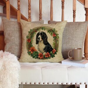 Caroline's Treasures DAC2443PW1414 Welsh Springer Spaniel Christmas Flowers Throw Pillow Machine Washable, Indoor Outdoor Decorative Pillow for Couch, Bed or Patio, 14Hx14W