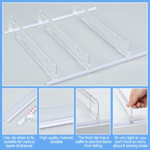 50 Pcs Adjustable Gondola Shelf Dividers Drawer Dividers with Front Fence Acrylic Retracting Item Organizer for Shelves Extendable Retail Shelf Divider with Fixed Clips for Store Library, 14" to 24" D