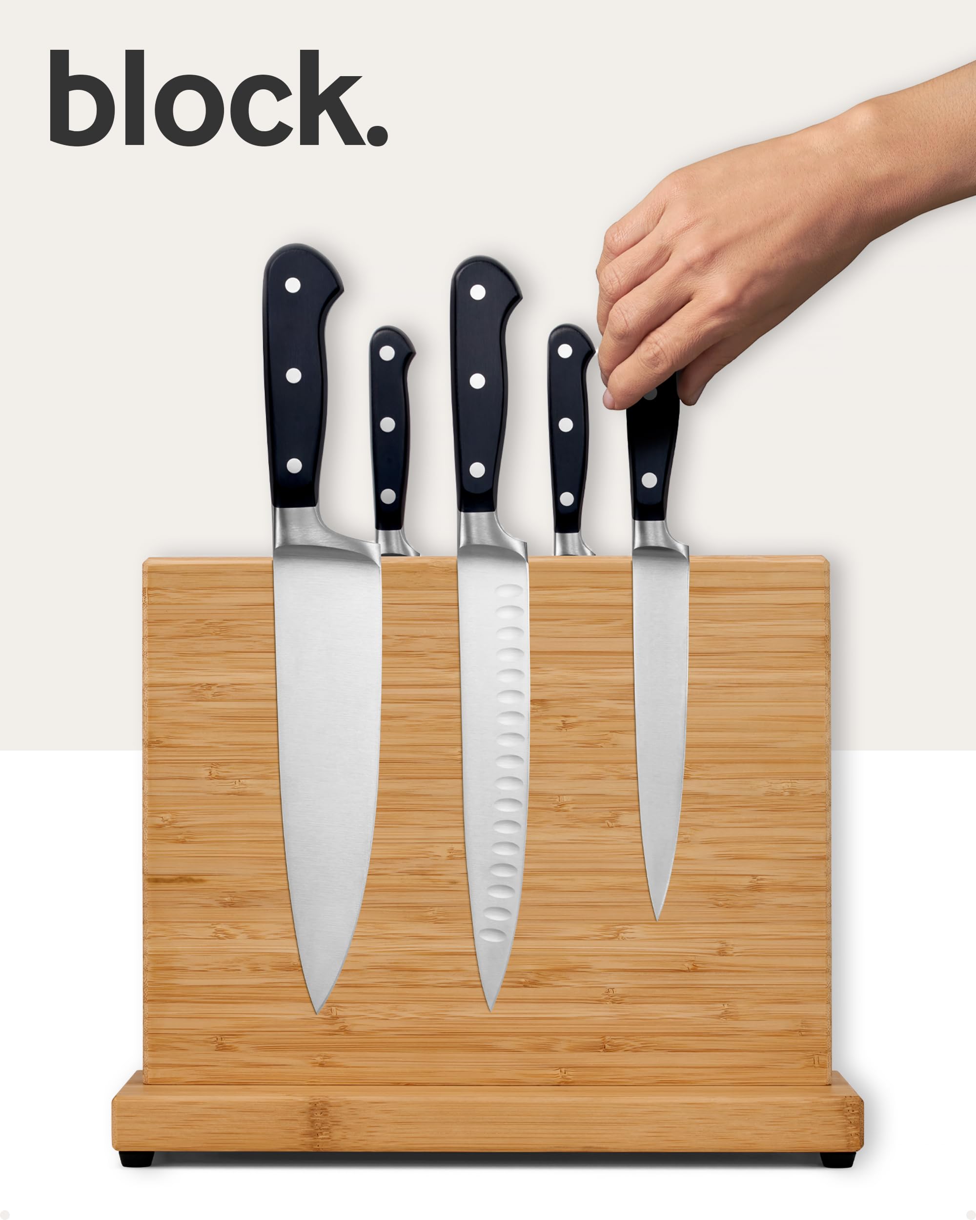 LARHN Magnetic Knife Block - Powerful Double-Sided Wooden Magnetic Knife Holder for up to 9″ Knives - Supplied as Empty Knife Block Without Knives