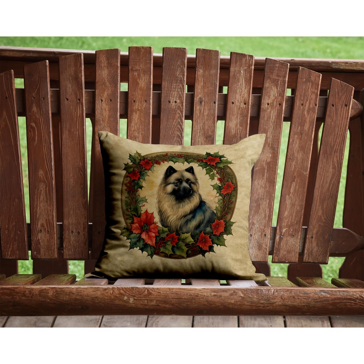 Caroline's Treasures DAC2383PW1414 Keeshond Christmas Flowers Throw Pillow Machine Washable, Indoor Outdoor Decorative Pillow for Couch, Bed or Patio, 14Hx14W