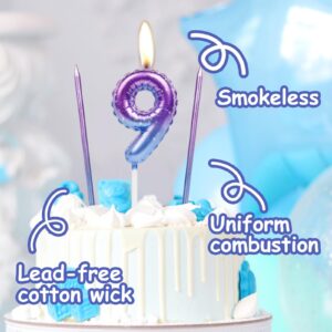 iNINGER New Purple Blue Number 7 Happy Birthday,7th Helium Foil Balloons Style Digital Gradient Candles,3D Number Candles for Birthday Cake Party Decoration Wedding Anniversary Celebration Supplies