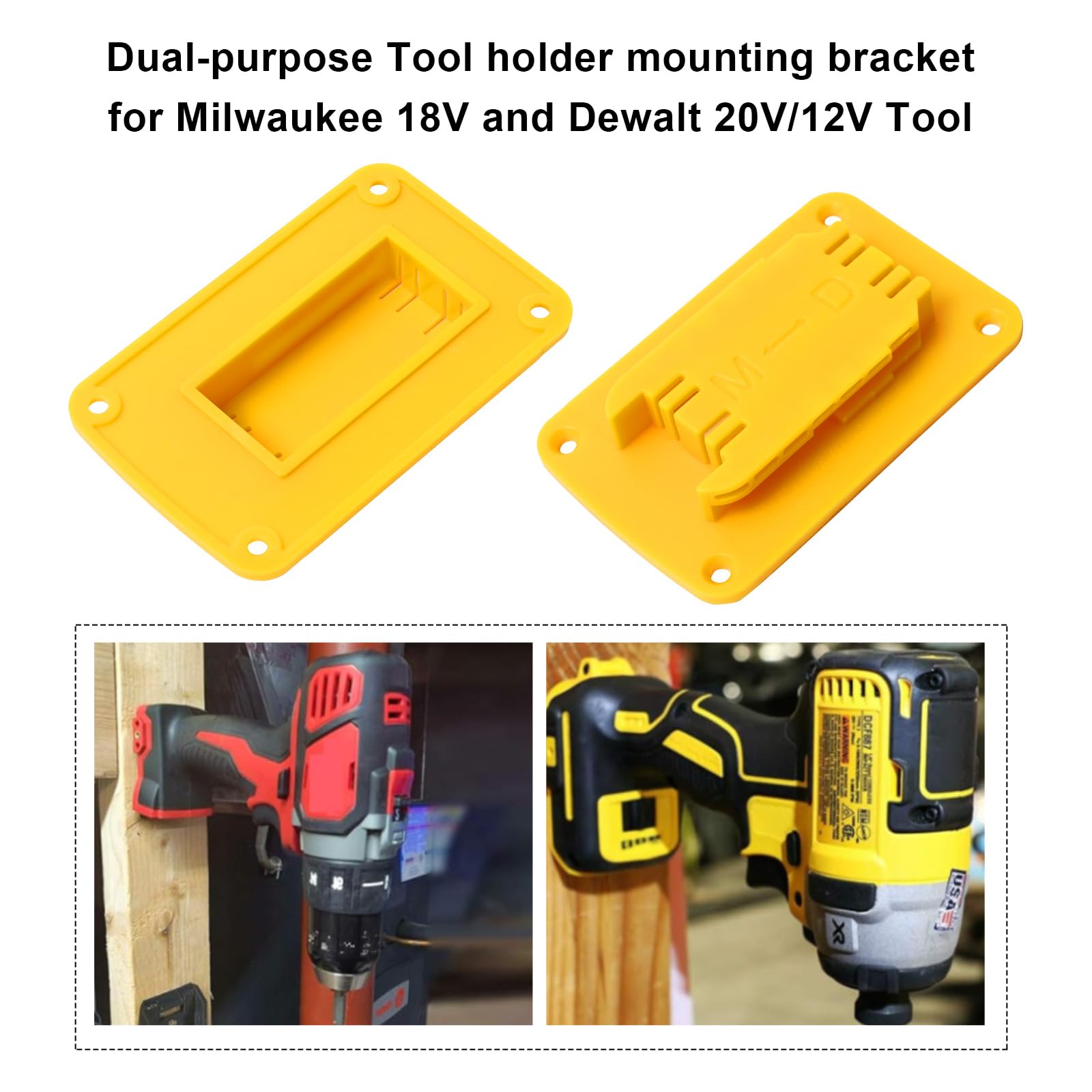 30pas Tool Holders and Battery Holder for Dewalt 20v Wall Mount Hanger Battery Drill Tool Storage Shelf for Milwaukee M18(Yellow)