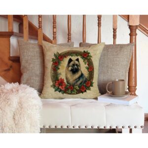 Caroline's Treasures DAC2383PW1414 Keeshond Christmas Flowers Throw Pillow Machine Washable, Indoor Outdoor Decorative Pillow for Couch, Bed or Patio, 14Hx14W