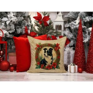 Caroline's Treasures DAC2324PW1414 Border Collie Christmas Flowers Throw Pillow Machine Washable, Indoor Outdoor Decorative Pillow for Couch, Bed or Patio, 14Hx14W