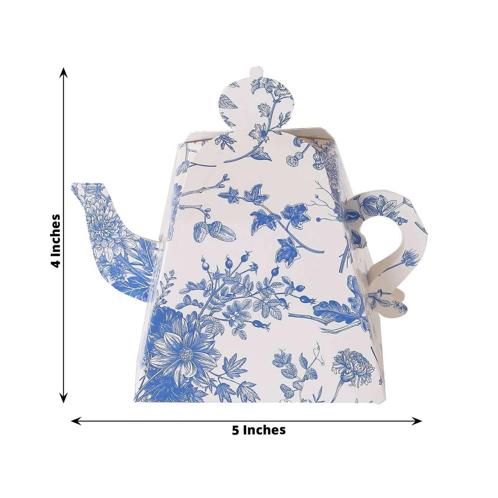 Efavormart 25 Pack White Blue Mini Teapot Gift Boxes with Chinoiserie Floral Print, Tea Time Party Favor Boxes - 5"x4"