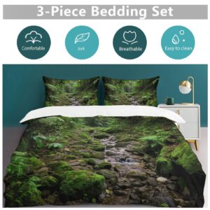 Green Forest Duvet Cover King Size - Super Soft Woodland Comforter Cover Set, 3PCS Breathable Microfiber Bedding Set with Zipper Closure