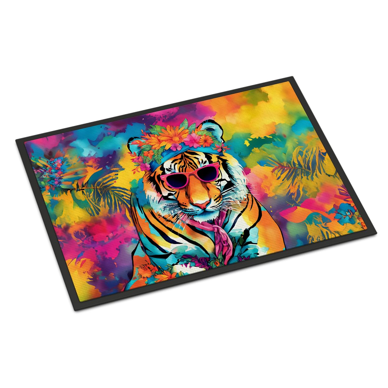 Caroline's Treasures DAC3967JMAT Hippie Animal Bengal Tiger Doormat Front Door Mat Indoor Outdoor Rugs for Entryway, Non Slip Washable Low Pile, 24H X 36W