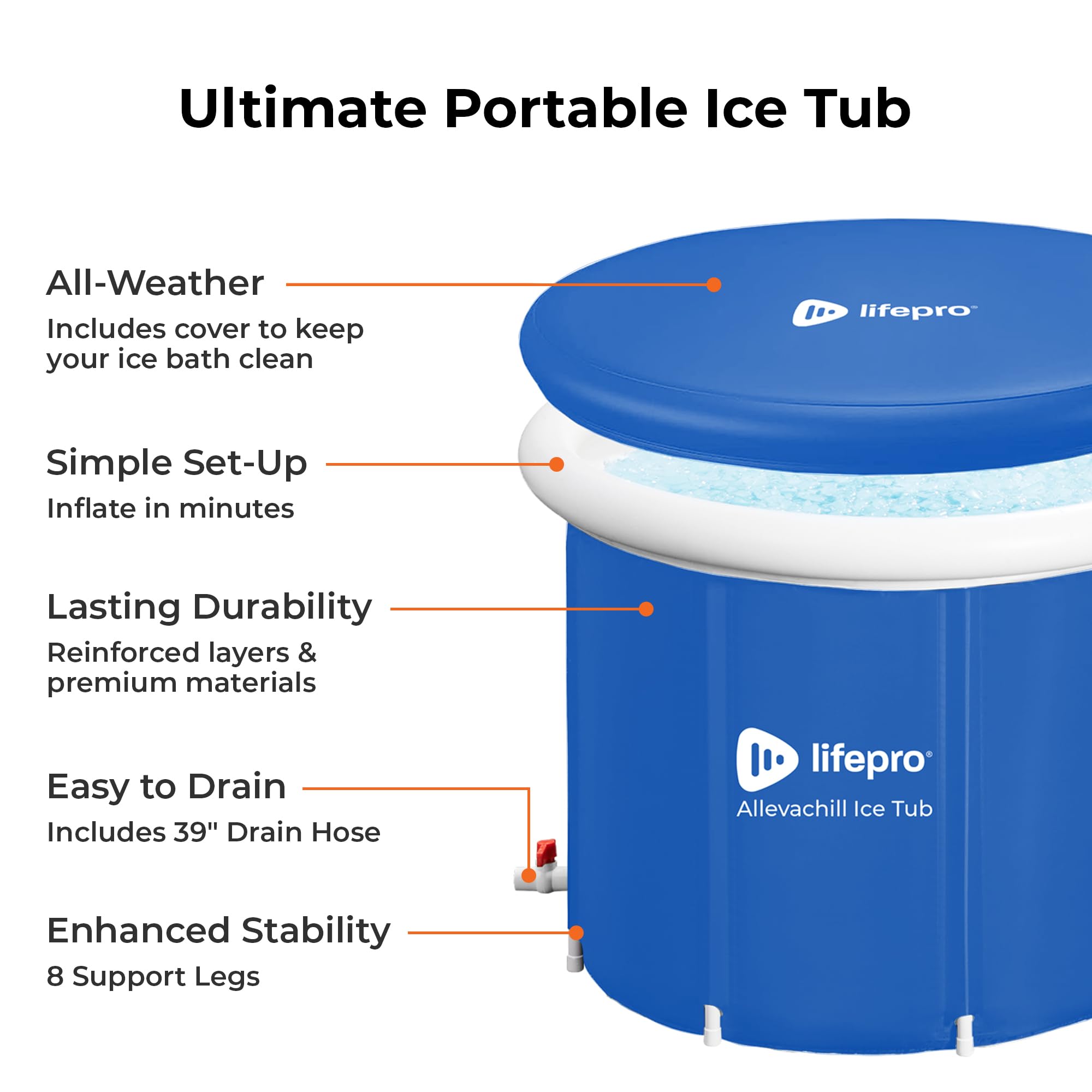 Lifepro Portable Ice Bath Tub with Cover and Storage Bag - Home & Travel Ice Bath Tub for Athletes and Adults, Durable Cold Plunge Tub for Home Therapy Sessions, Outdoor Ice Bath Cold Water Plunge Tub