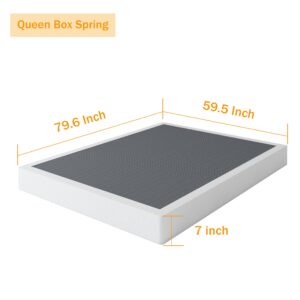 SHLAND Queen Box Spring 7 Inch Low Profile Box Spring Queen Size Bed Base, 3000 lbs Black Heavy Duty Metal Mattress Foundation with Easy Clean Fabric Cover,Easy Assembly