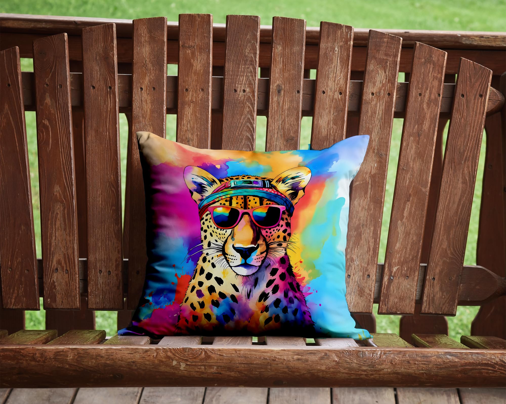 Caroline's Treasures DAC3969PW1414 Hippie Animal Cheetah Throw Pillow Machine Washable, Indoor Outdoor Decorative Pillow for Couch, Bed or Patio, 14Hx14W