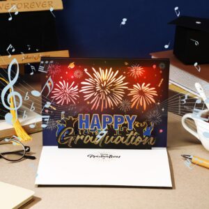 ReliThick 2024 Graduation Fireworks 3D Pop Up Greeting Card Congrats Grad Card Congratulations Personalized Gift Class Of 2024 for High School College University PHD Graduates (Blue and Gold)