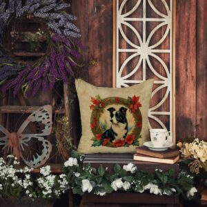 Caroline's Treasures DAC2324PW1414 Border Collie Christmas Flowers Throw Pillow Machine Washable, Indoor Outdoor Decorative Pillow for Couch, Bed or Patio, 14Hx14W