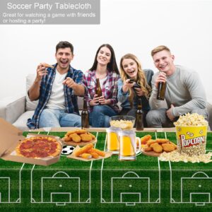 2 Pack Green Soccer Table Cloth Plastic Soccer Party Decorations Tablecloth Disposable Sports Theme Party Table Covers Soccer Theme Table Cloth for Birthday, Outdoor Picnic, Party Supplies 54 x 108 In