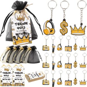 serencatcher 90psc notorious party favors, hip hop big one birthday decorations include notorious keychains gold black, thank you gift tags organza bags for rap musical rockstar party decorations