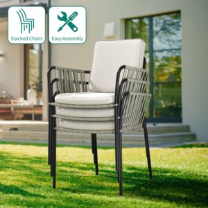 YITAHOME Outdoor Dining Chair Set of 4, All-Weather Rope & Rattan Woven Chairs, Indoor-Outdoor Armchair Seating for Patio, Backyard, Poolside, Balcony - Grey Rattan & Beige