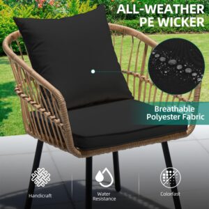 YITAHOME 5-Piece Outdoor Wicker Furniture Set, All-Weather Patio Bistro Set with Footrest, Small Patio Conversation Set for Balcony Outside, Outdoor Chairs with Ottomans and Coffee Table - Black