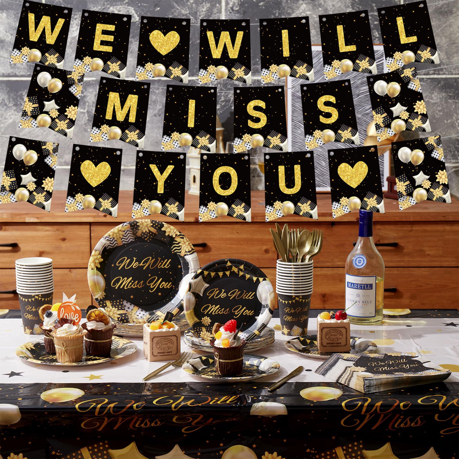 Pickmesh 175 Pcs We Will Miss You Theme Party Decorations Tableware Banner and Accessories Serving 24 Guests for Farewell Anniversary Retirement Graduation Party Supplies