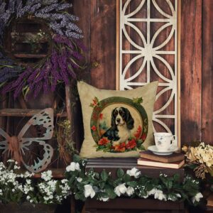 Caroline's Treasures DAC2359PW1414 English Springer Spaniel Christmas Flowers Throw Pillow Machine Washable, Indoor Outdoor Decorative Pillow for Couch, Bed or Patio, 14Hx14W