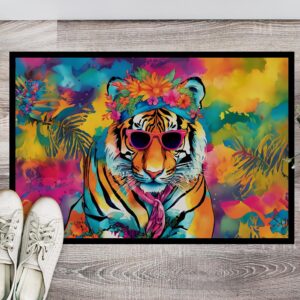 Caroline's Treasures DAC3967JMAT Hippie Animal Bengal Tiger Doormat Front Door Mat Indoor Outdoor Rugs for Entryway, Non Slip Washable Low Pile, 24H X 36W