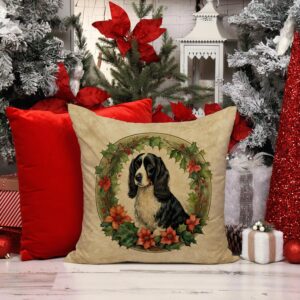 Caroline's Treasures DAC2443PW1414 Welsh Springer Spaniel Christmas Flowers Throw Pillow Machine Washable, Indoor Outdoor Decorative Pillow for Couch, Bed or Patio, 14Hx14W