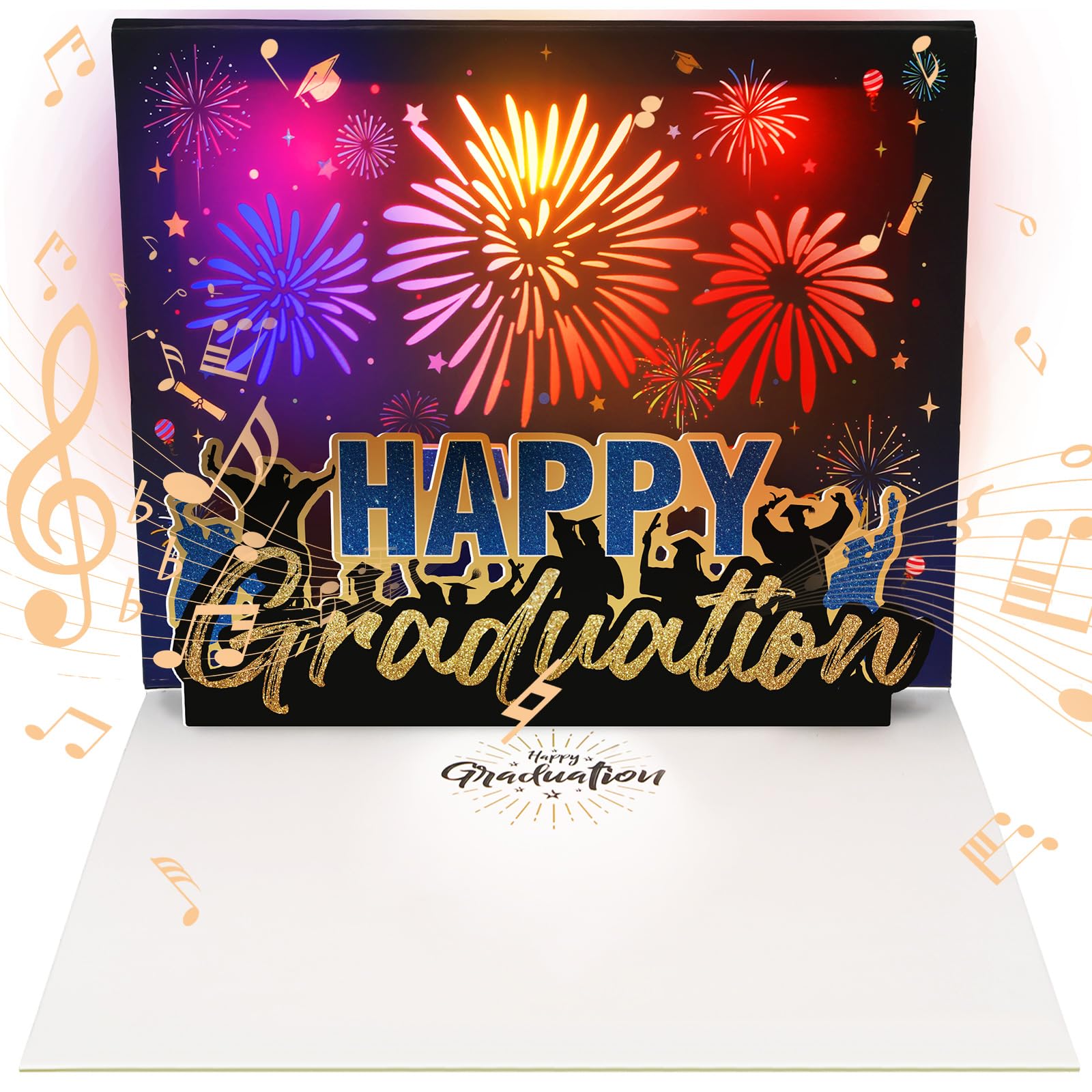 ReliThick 2024 Graduation Fireworks 3D Pop Up Greeting Card Congrats Grad Card Congratulations Personalized Gift Class Of 2024 for High School College University PHD Graduates (Blue and Gold)