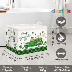 Clastyle St. Patrick's Day Four-leaf Clover Gift Basket Green Balloon Gnome Truck Kid Shelf Basket Rectangle Buffalo Plaid Clothes Book Toy Toy Storage Cube, 36L