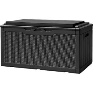 devoko 100 gallon deck box, waterproof outdoor storage box with cushion (black)