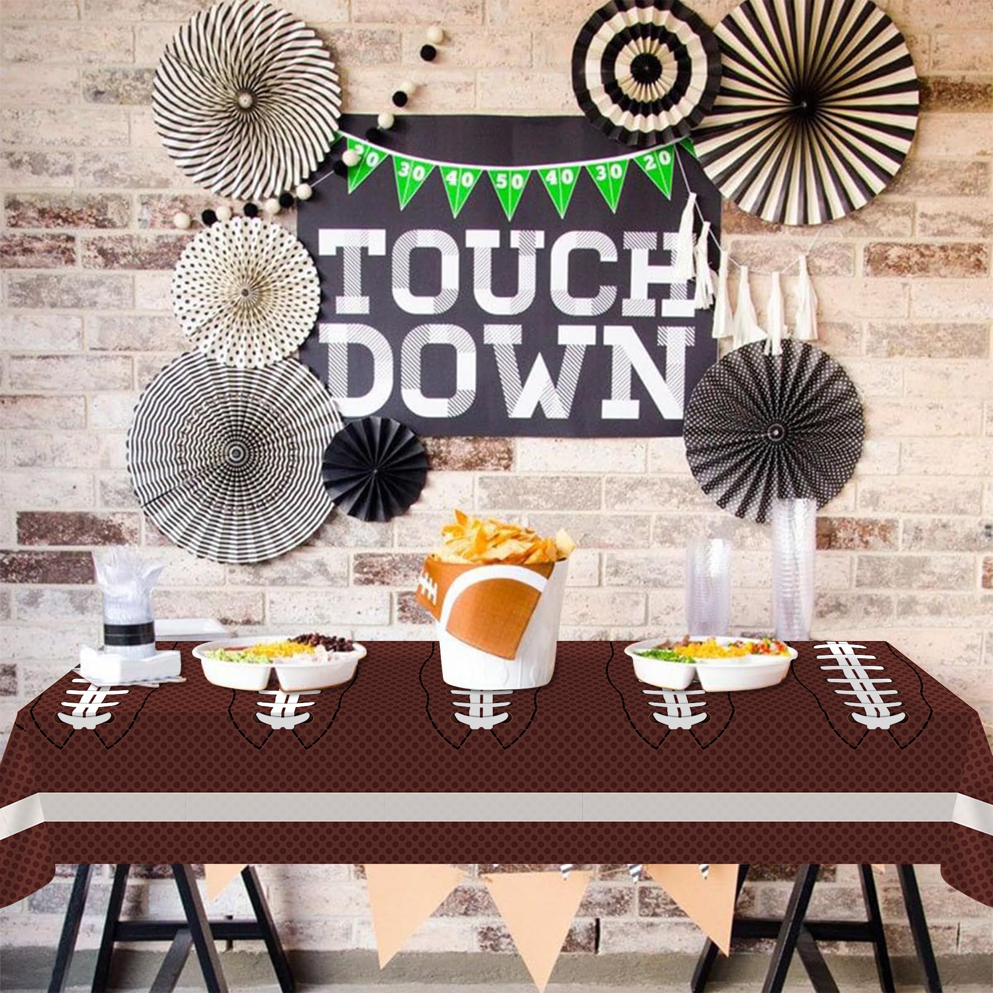 SJJPDYY Football Party Decorations Disposable Tablecloth Plastic Touchdown Table Cover Perfect for Super Bowl Football Birthday Party Decorations and Gameday Tailgate Decorations 54 X 108Inch, 2 Pack