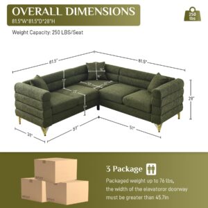 Wrofly L Shaped Corner Sectional Couch, Overstuffed Sherpa Deep Seat Cloud Sofa with 5 Pillows, Sofa and Loveseat Furniture Sets for Living Room Bedroom, Olive Green Teddy