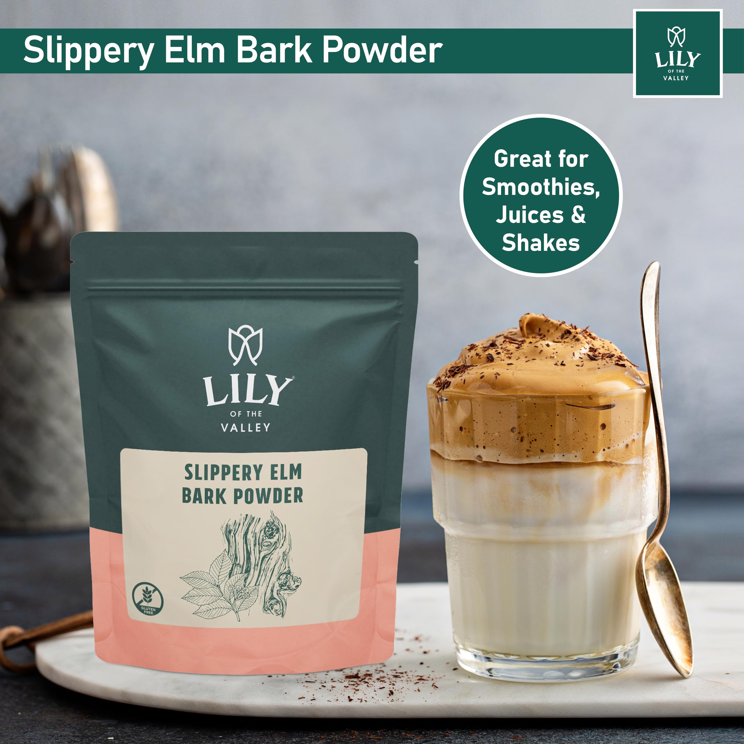 Lily of the Valley Slippery Elm Bark Powder - Ulmus Rubra Powder - No Irradiated No Contaminated - Pet Friendly - Vegan & Gluten-Free - Packed in Resealable Pouch (16oz, 453g)