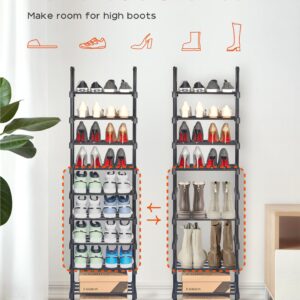 CASAMAYA Shoe Rack, 10 Tier Metal Shoe Organizer, DIY Tall Shoe Storage Shelf for 32 Pairs of Shoes and Boots, Space-Saving, Easy to Assemble, Entryway, Black SRT210B01