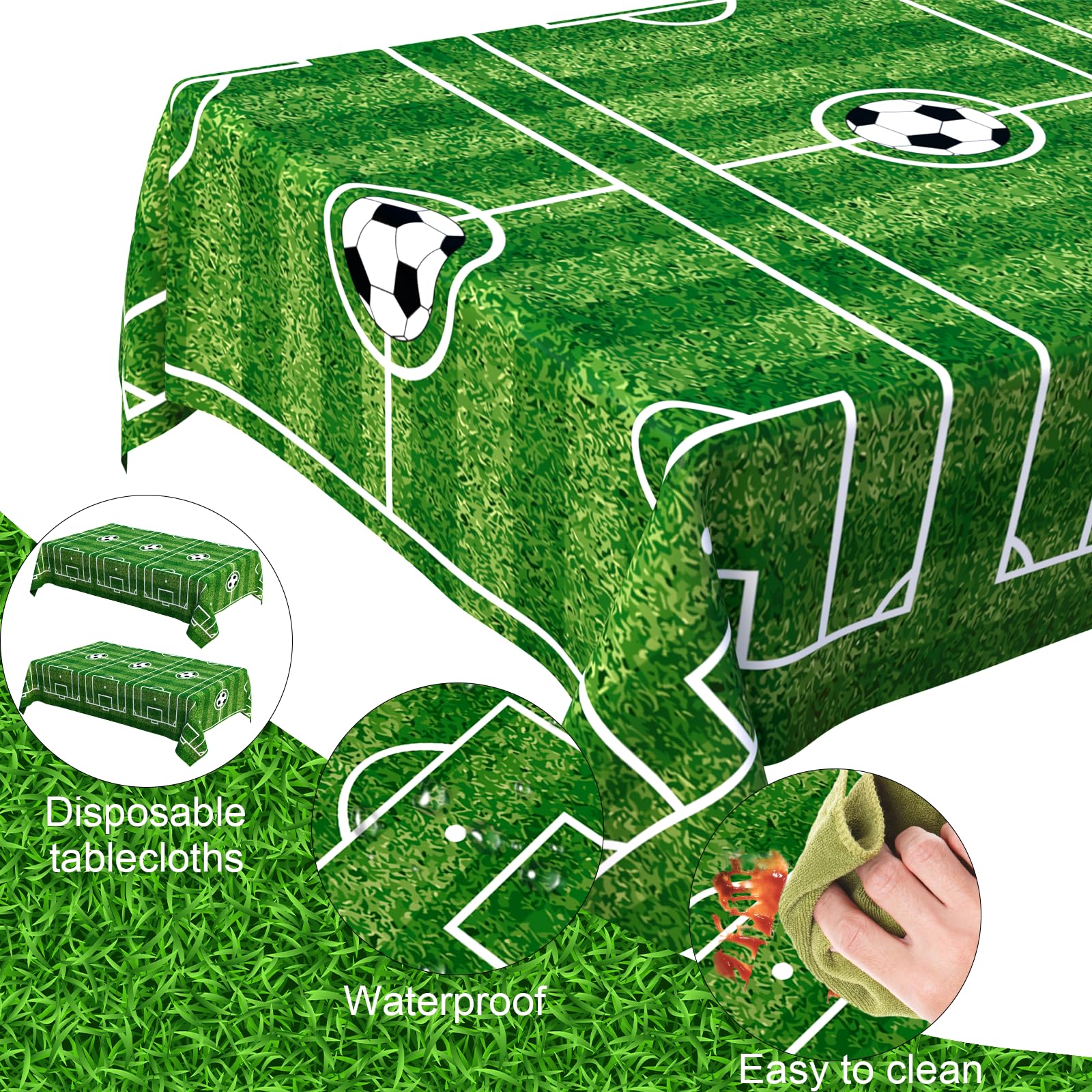 2 Pack Green Soccer Table Cloth Plastic Soccer Party Decorations Tablecloth Disposable Sports Theme Party Table Covers Soccer Theme Table Cloth for Birthday, Outdoor Picnic, Party Supplies 54 x 108 In