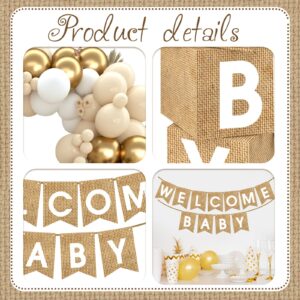 Boho Baby Shower Decorations-97Pcs Burlap Grain Baby Boxes,Nude and Gold Balloons Arch Kit and "WELCOME BABY" Banner for Neutral Baby Shower Decorations,Birthday Party Supplies,Gender Reveal