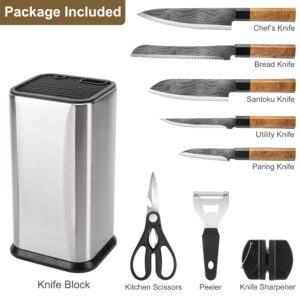 RedCall Knife Set,9 Piece Kitchen Knife Block Set,High Carbon Stainless Steel Ultra Sharp Knife Set with Block for Kitchen,Chef Knife, Bread Knife, Scissor, Sharpener with Universal Knife Block Holder