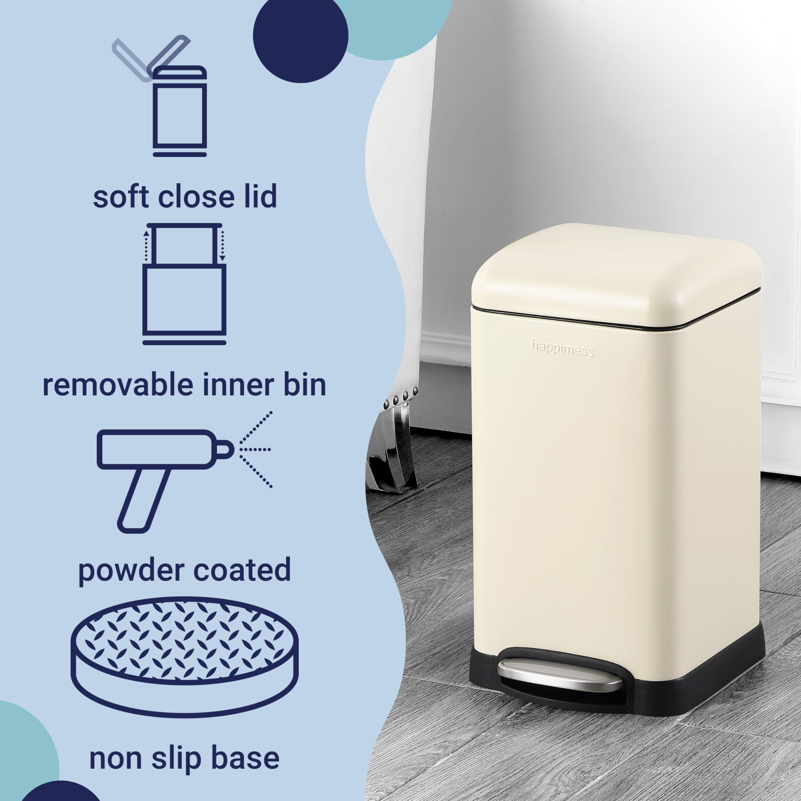 happimess HPM1012J Betty Retro Mini 3.2-Gallon Step-Open Trash Can, Fingerprint Resistant, Modern, Minimalistic for Home, Kitchen, Laundry Room, Office, Bedroom, Bathroom, Limestone Beige