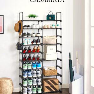 CASAMAYA Shoe Rack, 10 Tier Metal Shoe Organizer, DIY Tall Shoe Storage Shelf for 32 Pairs of Shoes and Boots, Space-Saving, Easy to Assemble, Entryway, Black SRT210B01