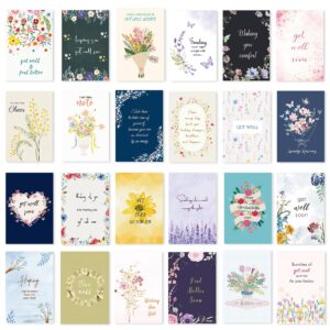 nihuecne 24 pack floral get well cards with self-adhesive envelopes, 4"x6" boxed prefilled get well soon greeting note cards to friends, relatives or loved one, 24 unique designs