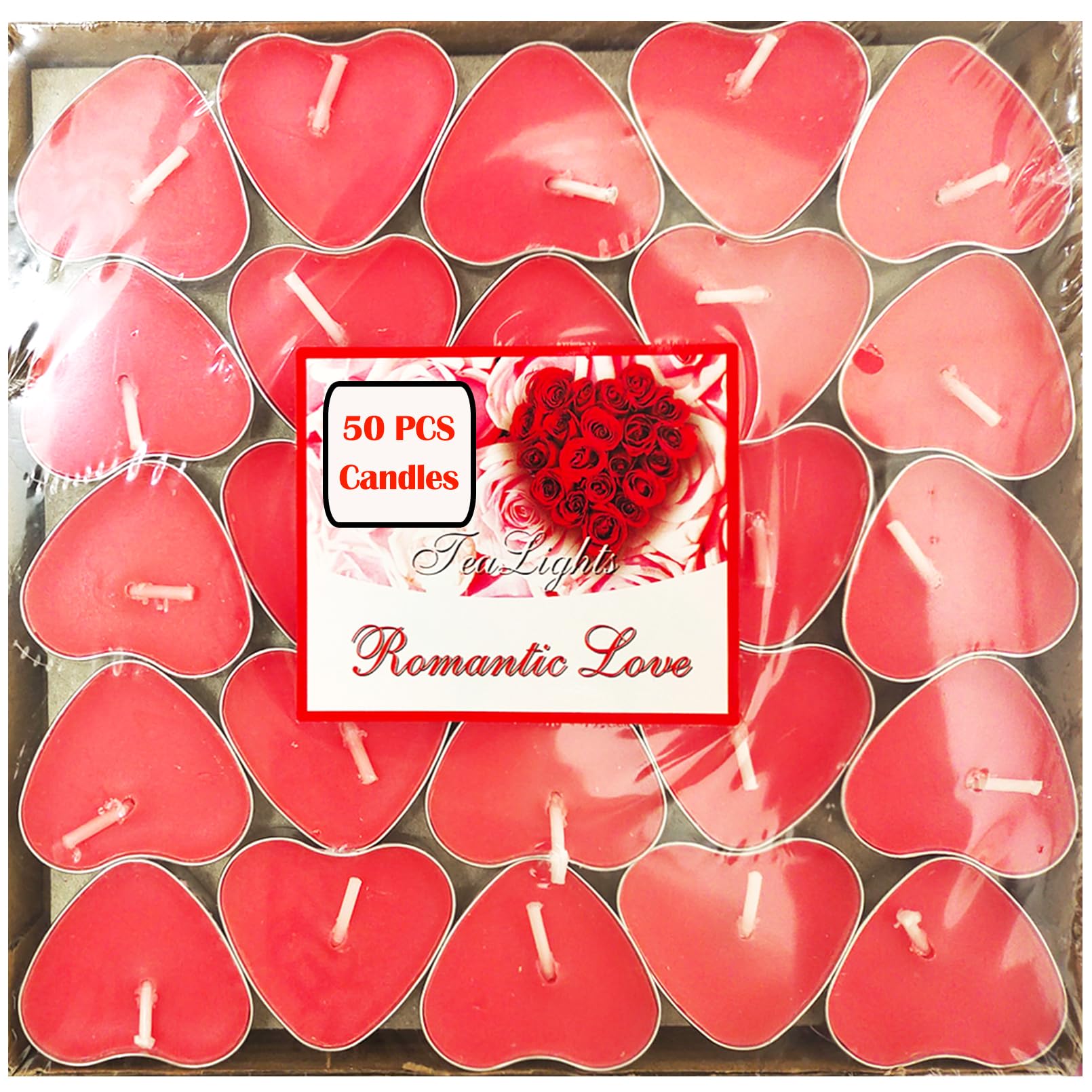 xlehoely 50 Pack Tea Light Candles,Heart Shaped Unscented Tealight Candles,Romantic Love Smokeless Tea Lights Candles,Dripless & Long Lasting Tea Candles for Mood,Romantic Decor,Pool,Dinners (Red)