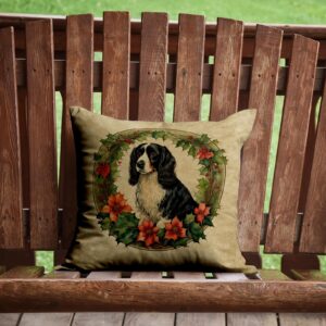 Caroline's Treasures DAC2443PW1414 Welsh Springer Spaniel Christmas Flowers Throw Pillow Machine Washable, Indoor Outdoor Decorative Pillow for Couch, Bed or Patio, 14Hx14W