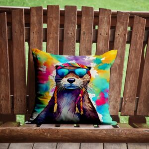 Caroline's Treasures DAC4013PW1414 Hippie Animal Otter Throw Pillow Machine Washable, Indoor Outdoor Decorative Pillow for Couch, Bed or Patio, 14Hx14W