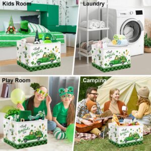 Clastyle St. Patrick's Day Four-leaf Clover Gift Basket Green Balloon Gnome Truck Kid Shelf Basket Rectangle Buffalo Plaid Clothes Book Toy Toy Storage Cube, 36L