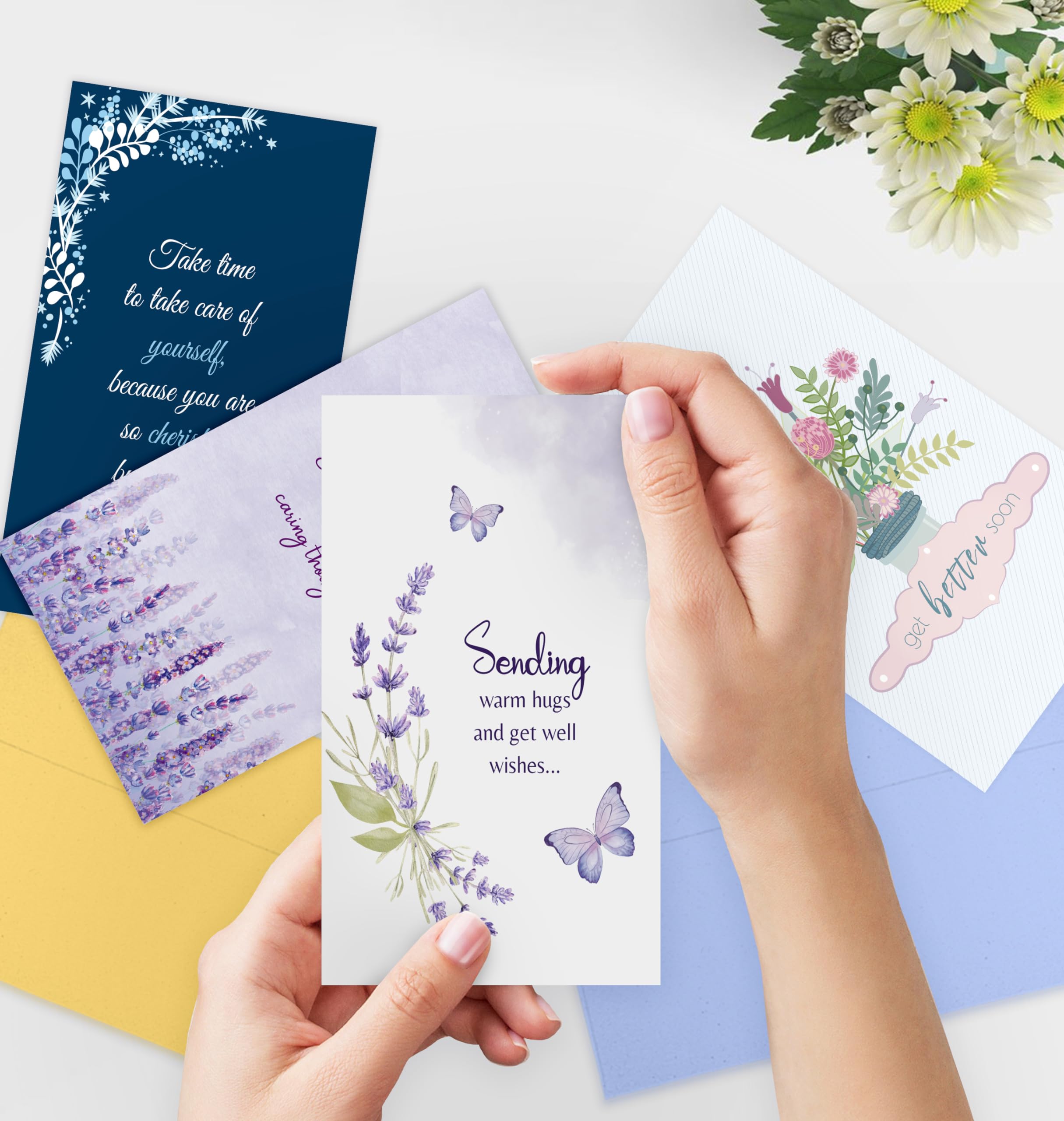 Nihuecne 24 Pack Floral Get Well Cards with Self-adhesive Envelopes, 4"x6" Boxed Prefilled Get Well Soon Greeting Note Cards to Friends, Relatives or Loved One, 24 Unique Designs