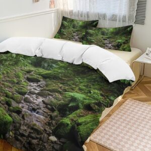 Green Forest Duvet Cover King Size - Super Soft Woodland Comforter Cover Set, 3PCS Breathable Microfiber Bedding Set with Zipper Closure