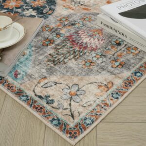 BRICHOEE Moroccan Trellis Area Rug, 5x7 Washable Living Room Rug, Retro Floral Rug Non-Slip, Large Oriental Accent Throw Rug Indoor Rug for Nursery Bedroom Office Carpet