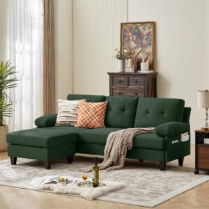 soscana 86" convertible sectional sofa couch, polyster fibre l shaped couch with reversible chaise, deep seat cushion, 3 seater sofa for living room,apartment and small space, green