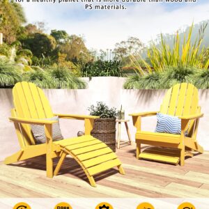 BUPPLEE Folding Adirondack Ottoman for Adirondack Chair, HDPE All Weather Outdoor Footrest Poly Lumber Adirondack Footstool for Patio, Backyard, Garden, Easily Storage - Yellow