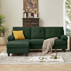 Soscana 86" Convertible Sectional Sofa Couch, Polyster Fibre L Shaped Couch with Reversible Chaise, Deep Seat Cushion, 3 Seater Sofa for Living Room,Apartment and Small Space, Green